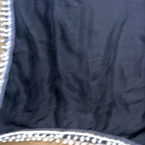 Women Medium Black Sheer Chiffon White Pom Tassle Swim‎ Coverup (Q) - Picture 2 of 5